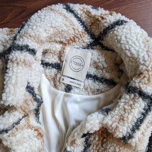 Fuzzy, plaid pea coat